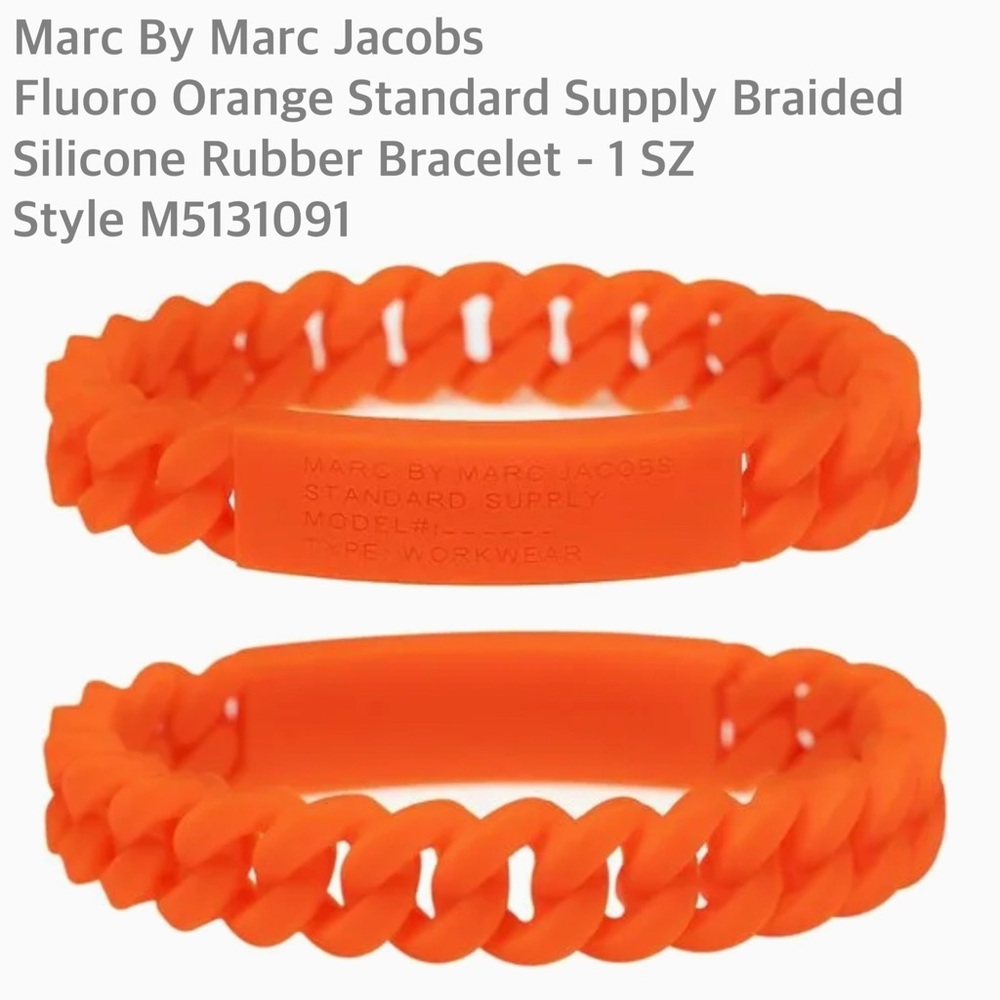 MARC By Marc Jacobs Fluoro Orange Standard Supply Braided Silicone Bracelet NWT
